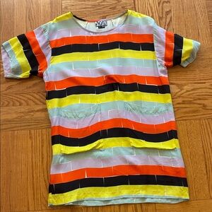 Anthropologie Dusen Dusen Vibrant Striped Mini Dress with Two Front Pockets
